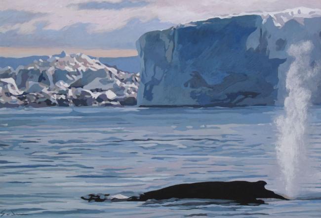Jacques GODIN - 2020 Dans le souffle de la baleine, gouache sur papier, 34 x 49 cm