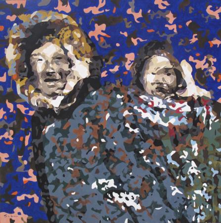 Jacques GODIN - 2020 Femme à l'enfant 02, huile sur panneau, 80 x 80 cm